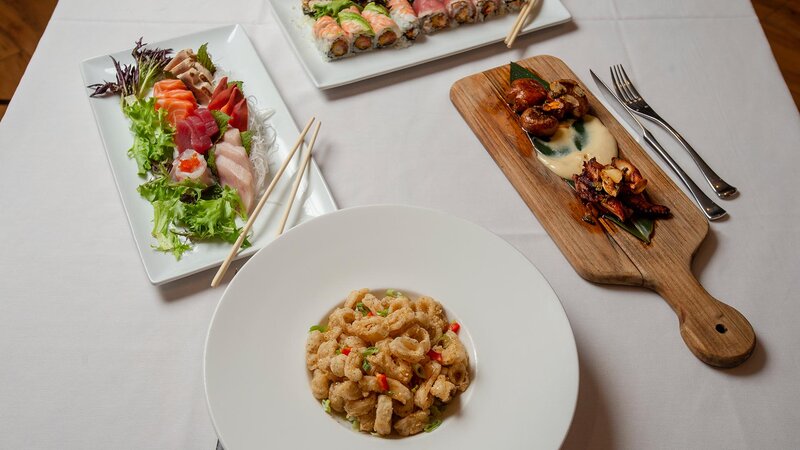 Items from the sushi bar focused on fried calamari.